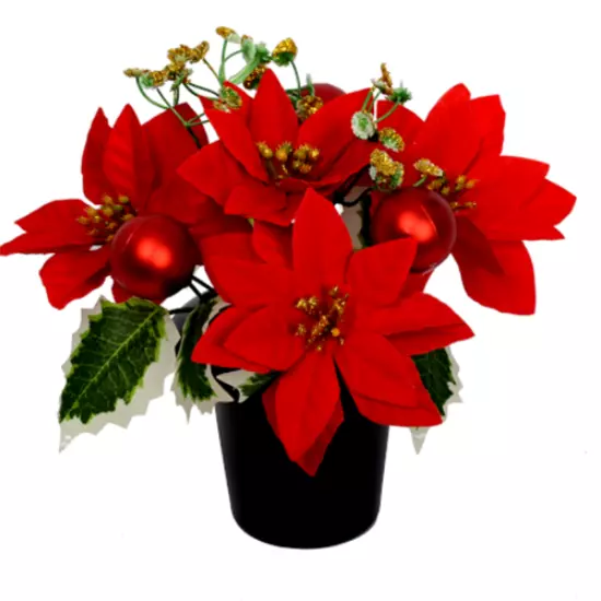 Christmas Red Poinsettia Grave Crem Cemetery Memorial Pot Flower Memorial Vase