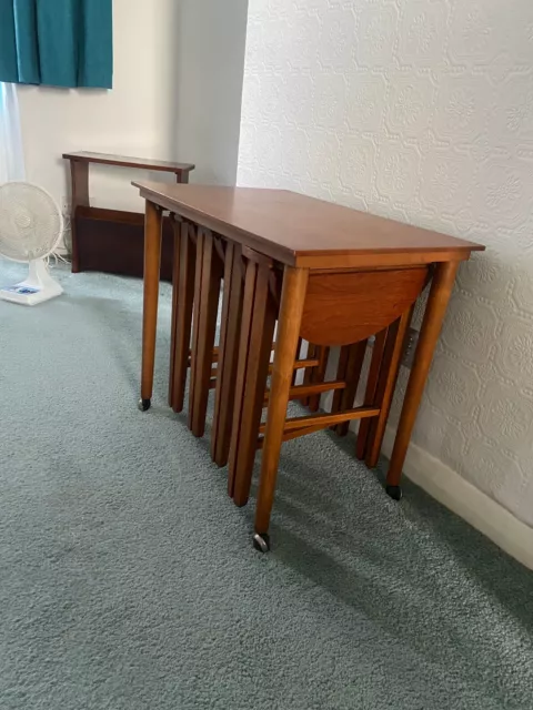 Retro Vintage Antique Teak Nest Of Folding Side Tables Great Quality