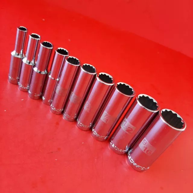 NEW Craftsman Easy Read 10 Pc 1/4" Drive 12 PT SAE Deep Socket Set 3/16-9/16