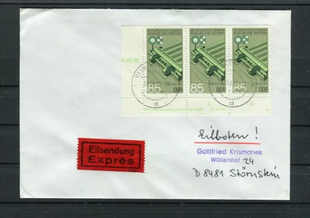 Eilboten Brief DDR Mi.-Nr. 2971 MeF Eckrandstück VEB Druckvermerk - b9331
