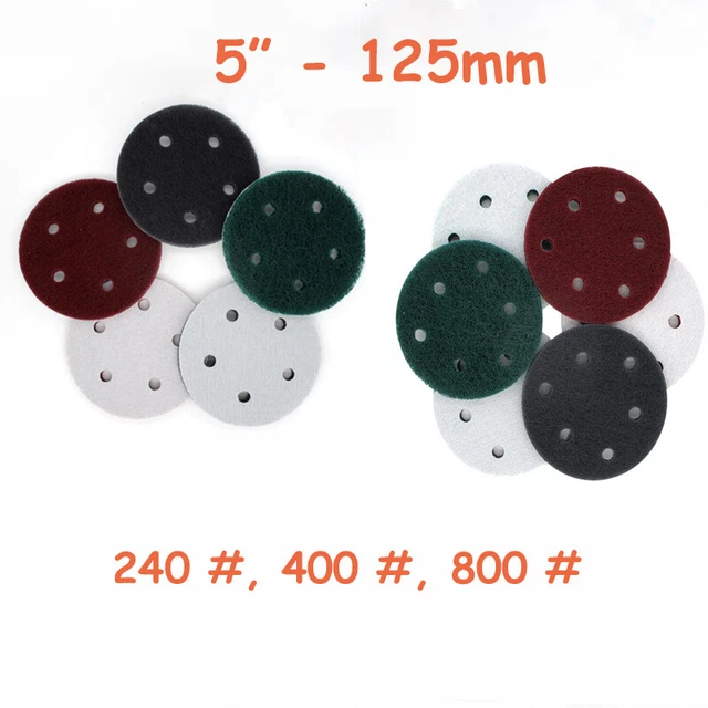 5 inch Sanding Discs 5 / 6 Hole Hook & Loop Sandpaper 240-800 Grit Scouring Pads