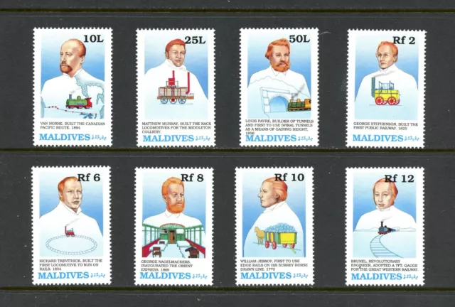 N964 Maldives 1989 Chemins de Fer Trains Pionniers 8v. MNH