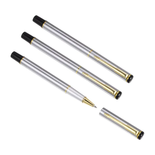 3Pcs Metal Ballpoint Pen Medium Point 1mm Black Ink Ball Pens, Silver Gold