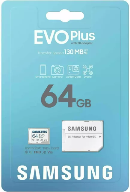 Samsung Evo Plus 64GB Micro SD Card microSDXC Class10 Phone Camera Memory 130MBs