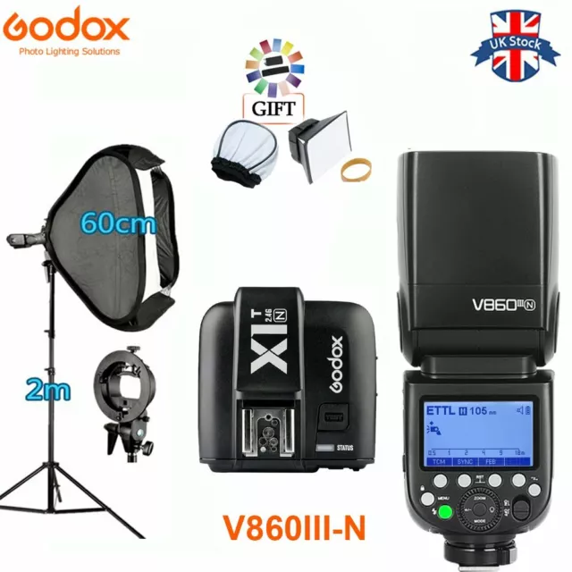 GodoxTTL HSS V860IIIN 2.4G Camera Speedlite Flash+XIT-N+Stand+Softbox For Nikon