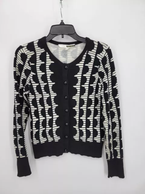 Tracy Reese Sweater Womens Medium Black White Geo Print Button Up Cardigan