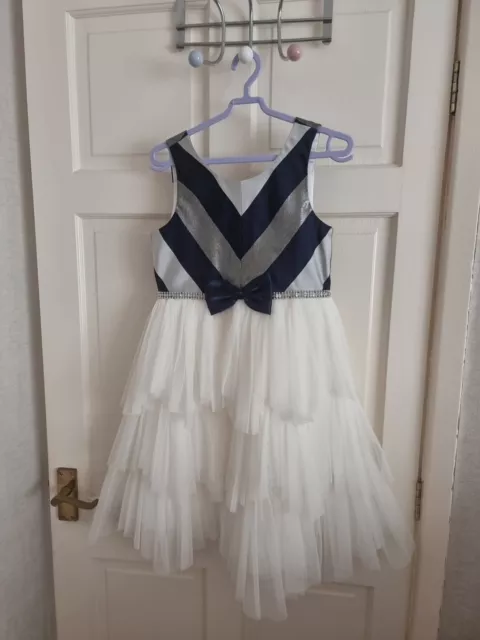 Couture Princess Girls Party Dress. Navy & Cream. 7 Years. VGC