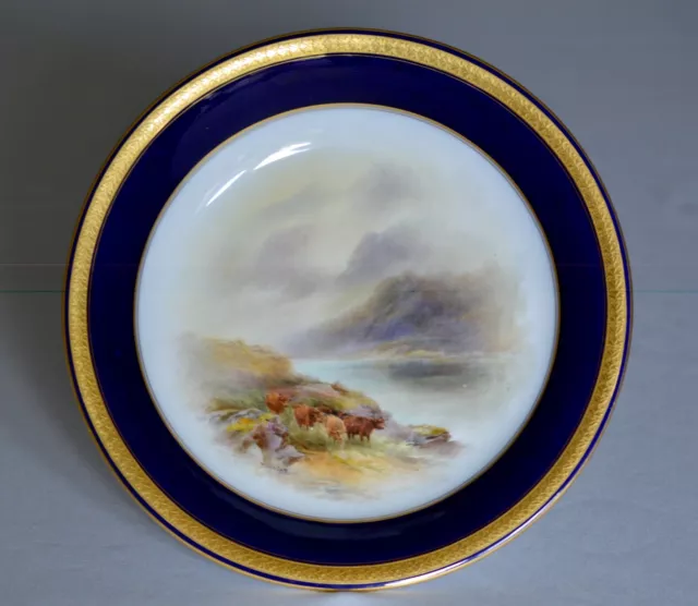 Royal Worcester 1914 Dish Highland Cattle Hand-Painted by John Stinton