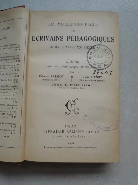 Les meilleures pages des écrivains pédagogiques 1908 Parisot Henry Colin