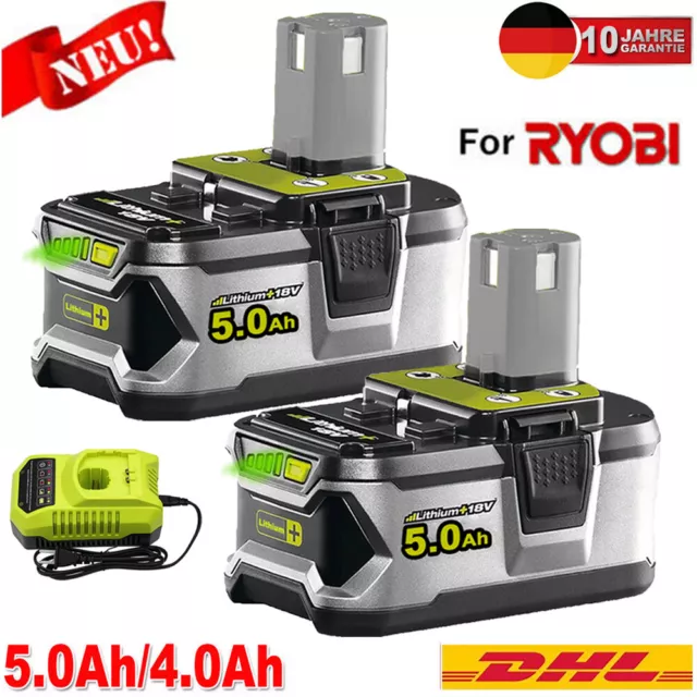 2x 5.0Ah 18V Akku für  RYOBI One+ Plus Lithium RB18L50 P108 / Ladegerät