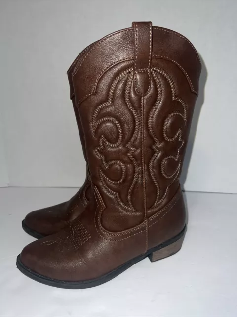 Cat & Jack Boots Youth 2 Western Cowboy Brown Leather Pull On Mid-Calf Casual