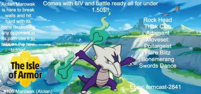 Pokemon Let's Go Shiny Alolan Marowak 6IV-AV Trained