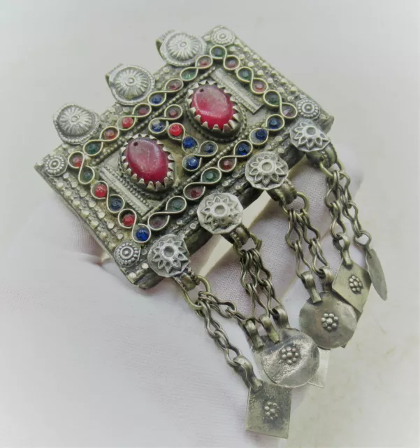A149 Lovely Post Medieval Islamic Ottomans Silvered Pendant With Stones