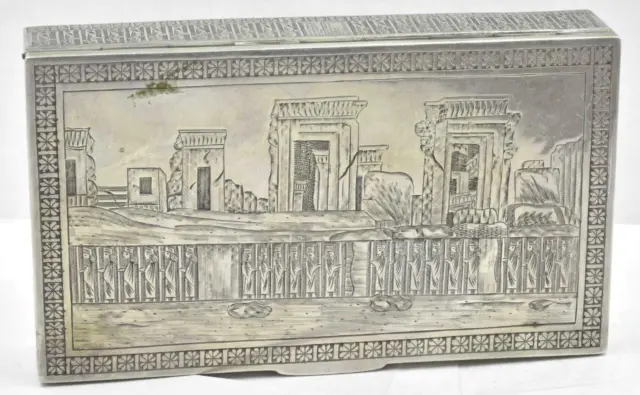 Antique 84 Silver scenic engraved rectangular hinged top covered Box 5.5" - 325g