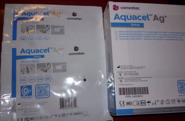 2x Aquacel Ag+ Extra Kompresse  10cm x 10cm - Neu + OVP - 01.06.2025