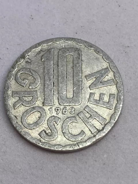 Austria - 10 Groschen Aluminium Coin - 1963