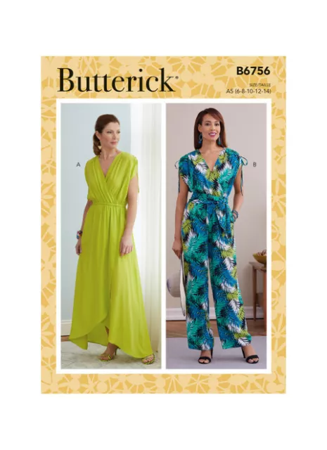 BUTTERICK Sewing Pattern 6756 Misses Ladies Women Dress, Jumpsuit 6-14 or 14-22