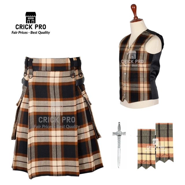 ROSE ANCIENT  8 Yard Tartan KILT with free VEST  Flashes  Kilt Pin Scottish Kilt