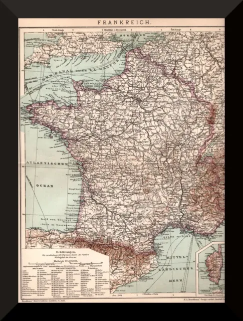 Frankreich +historische Landkarte+ 1905 +Departements+ carte historique +FRANCE+