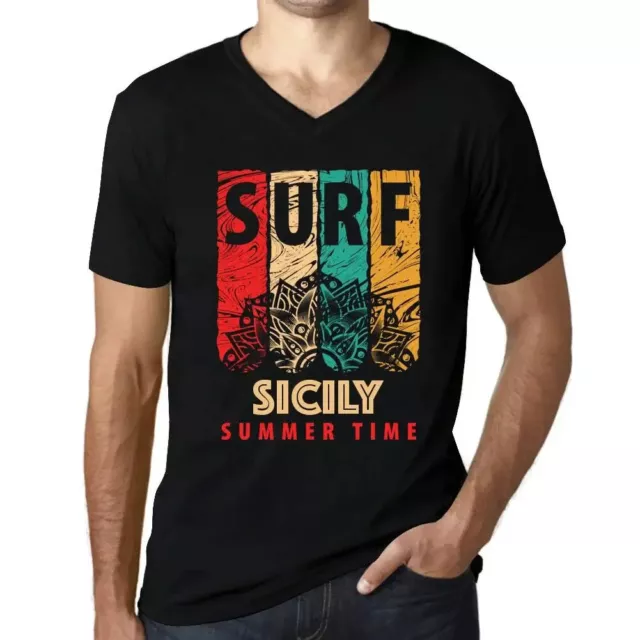ULTRABASIC Homme Tee-Shirt Col V Surf D'Été En Sicile Summer Time Surf In