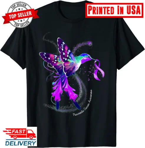 Hummingbird Purple Ribbon Pancreatic Cancer Awareness T-Shirt