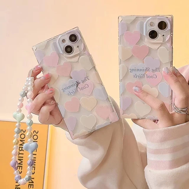 Macaroon Colorful Heart Plus Lanyard Phone Case for Ipone 14 13 12 11 Pro Max