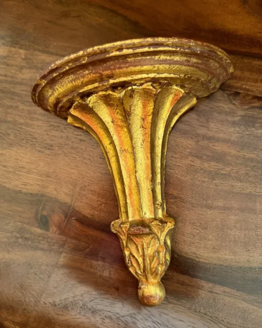 Italian Wall Sconce Shelf Gold Carved Wood Vtg Italy Gilt Florentine Mid Century