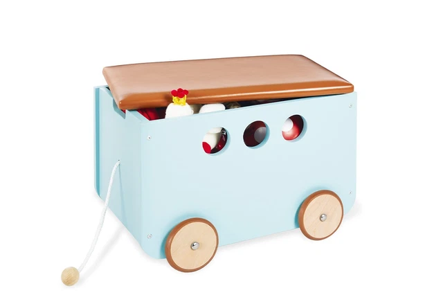 Coffre à Jouets Enfant Vert Baudet – Bois, Roulettes, Motif Fleuri Rose