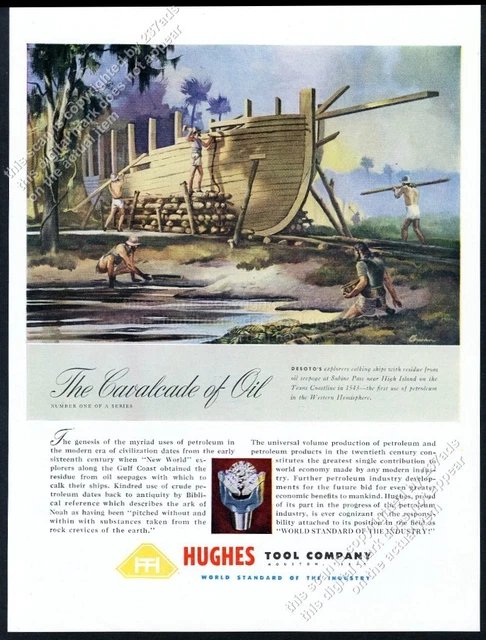 1948 Howard Hughes oil tool company explorer DeSoto boat art vintage print ad