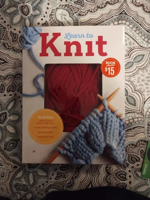 Learn To Knit Kit  Wood Needles Chunky  Yarn, Tapestry Needle, Instruction Book