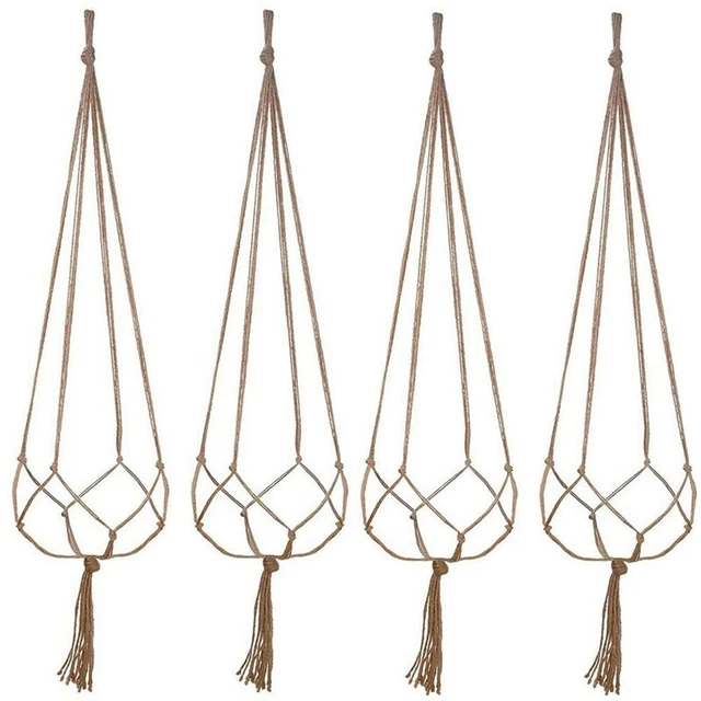 4Pcs Plant Hanger Makramee Blumentopf Pflanzenhalter Korb Hanfseil Geflochten 2