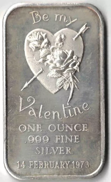 Be My Valentine 1973 1 Oz. .999 Fine Silver Bar