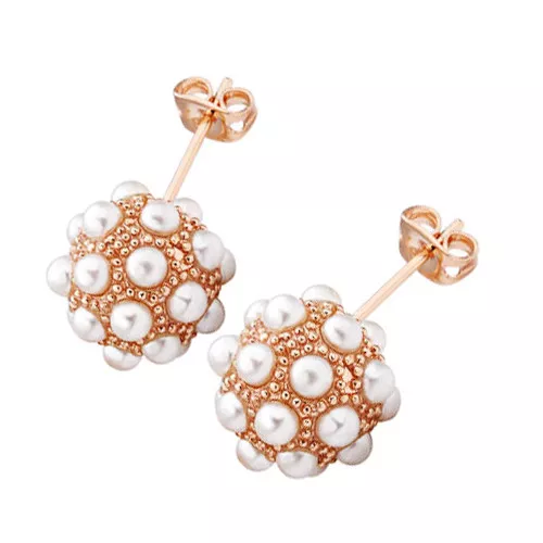 Brand New Pretty 18K Rose GOLD GP Fashion Pearl Stud Earings