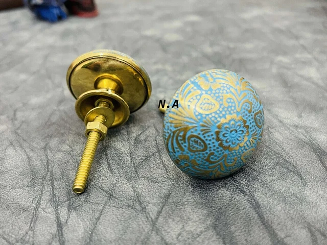 Ensemble de 6 boutons de porte décor en laiton fleur bleue classique -...