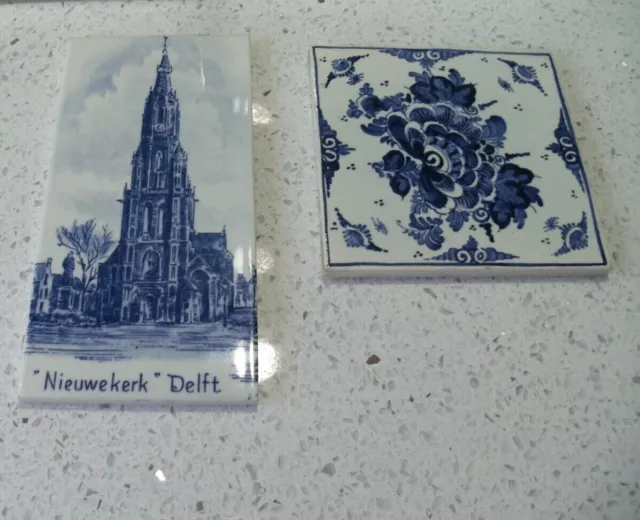 Delft Tiles Vintage - Brabantia Hand Painted Floral And Nieuwekerk Souvenir