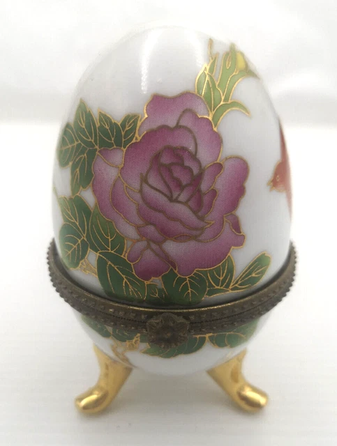 Œuf En Porcelaine Cerclé Or - Boîte à Bijoux Vintage - Occasion - Décoration De Collection