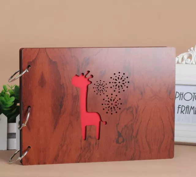 Giraffine DIY Album 27.3 x 19.8cm Wood Cover 3 Rings Photo Album Scrapbook DIY