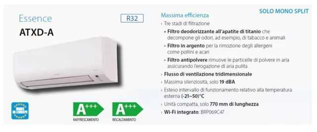 Daikin ATXD25A ARXD25A Condizionatore Climatizzatore 9000BTU Siesta Essence A+++ 3