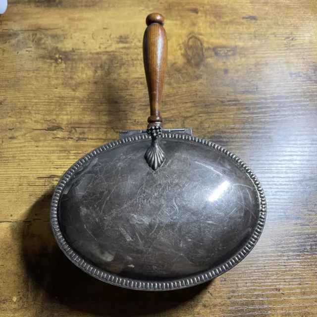 Small Crumb Pan With Wood Handle Silver Plated hinged Lid Etched Horse
