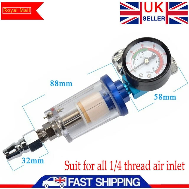MINI AIR PRESSURE Regulator Gauge Spray Gun & InLine Water Trap Air