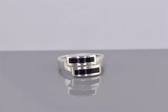 Sterling Silver Framed Offset Black Resin Inlay Band Ring 925 Sz: 7
