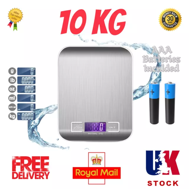 Digital LCD Electronic Kitchen Household Weighing Food Cooking Scales 10KG Steel