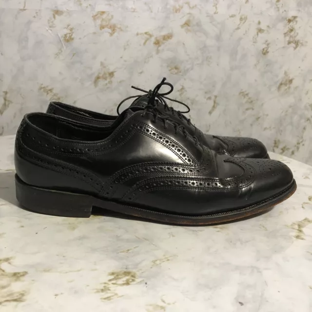 Florsheim Mens Sz 8.5 Shoes Black Leather Brogue Wingtip Medallion Toe Oxfords