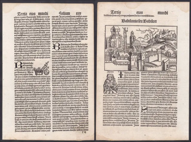 1497 Babylon Irak Iraq Babel Schedel Incunable Inkunabel Holzschnitt woodcut