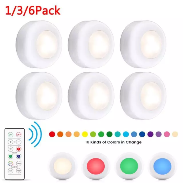 LED Closet Lights RGB Wireless Puck Lights Under Cabinet Lighting 16 Colors AU