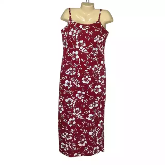Royal Creations Dress Womens Medium Red Hawaiian Floral Maxi Sleeveless Sheath