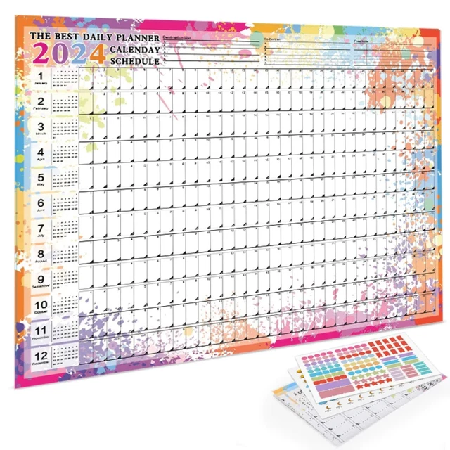 2024 WALL HANGING Calendar Kawaii Yearly Planner Sheet Memo Pad To Do