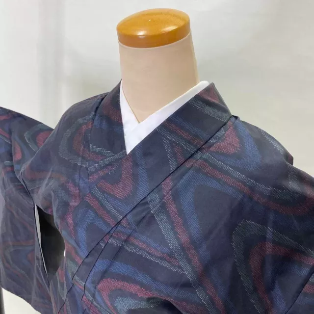 VINTAGE Japanese Kimono Oshima Tsumugi Silk tumugi Wear Haori dark blue 1031