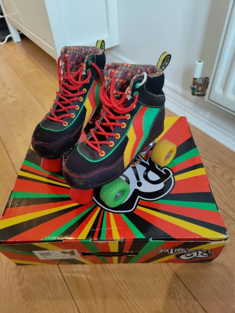 Rio Roller black red and yellow Quad Skate Roller Boots Size UK 3 retro