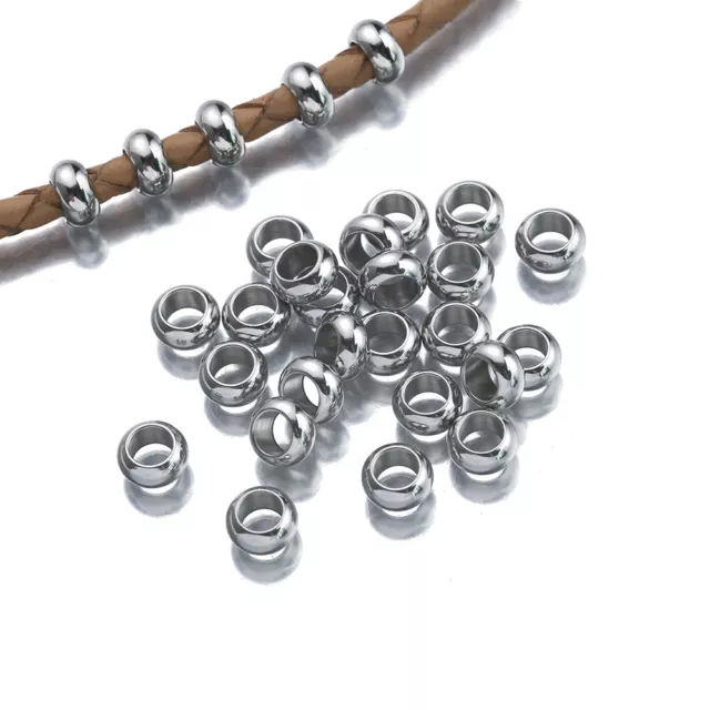 20Pcs Stainless Steel Round Sliders Spacer Beads fit 4mm Round Leather Cord